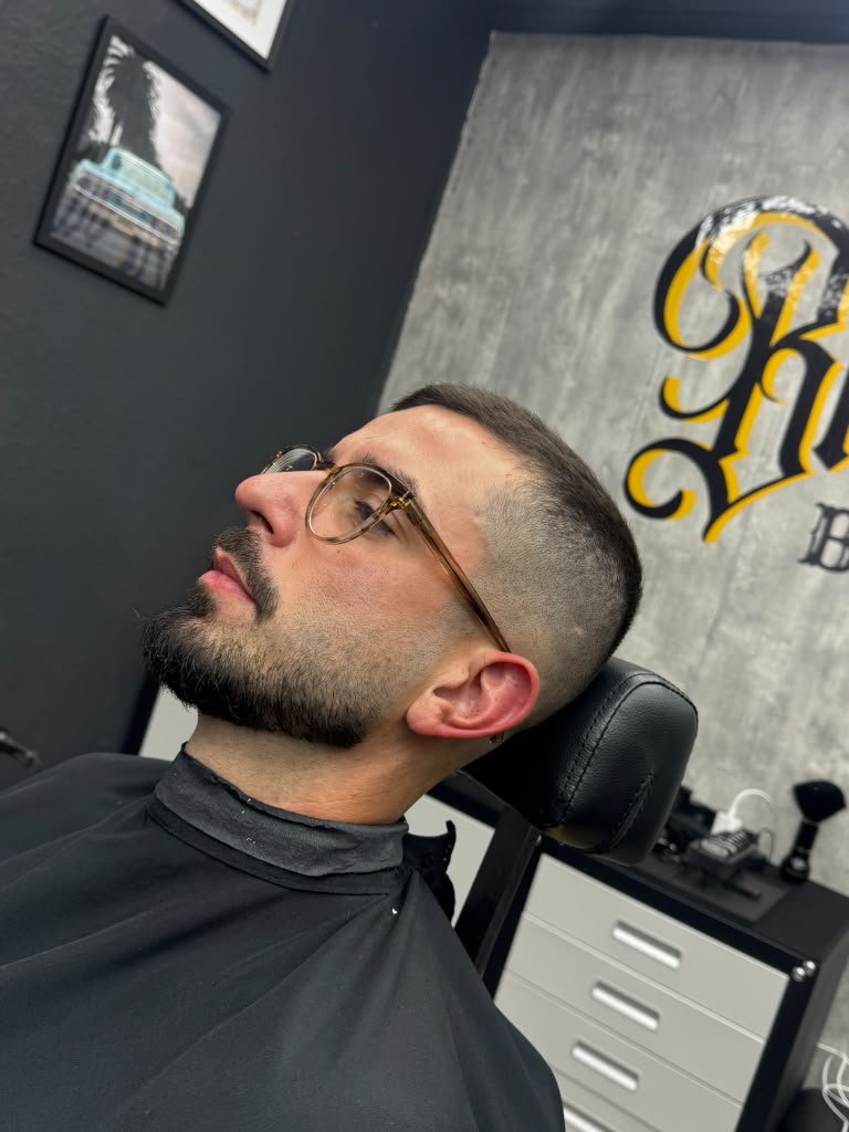 Buzz fade with shaped beard at Brotherhood Barbershop in Deerfield Beach, FL