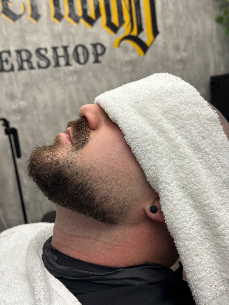Hot towel beard treatment at Brotherhood Barbershop in Deerfield Beach, FL