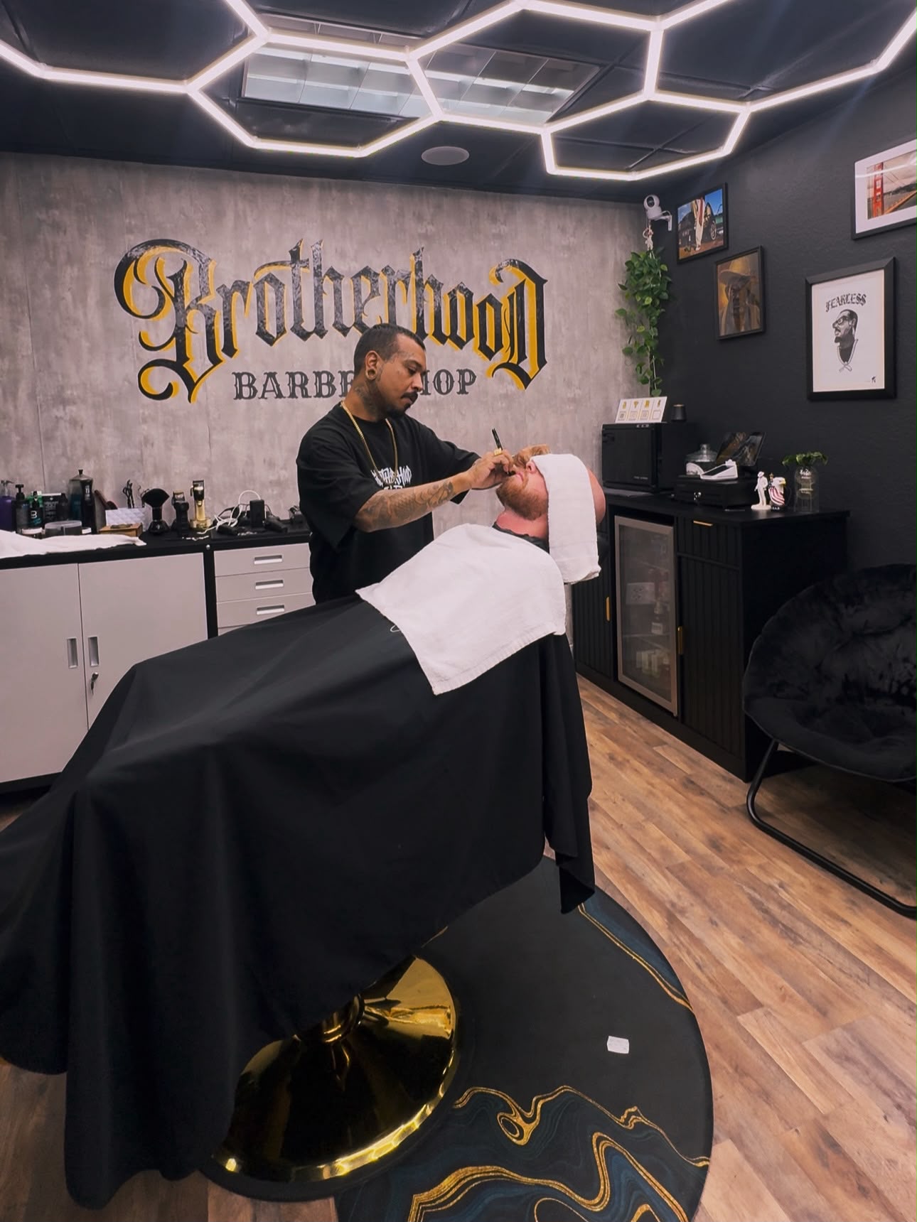 Hot towel shave service at Brotherhood Barbershop in Deerfield Beach, FL